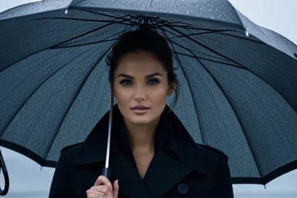 Grand parapluie élégant ouvert sous une pluie battante