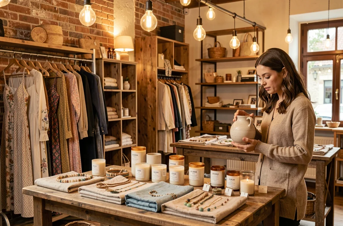 Concept store Felixidade à Montbrison mélangeant mode femme et cadeaux artisanaux dans un décor éclectique chaleureux