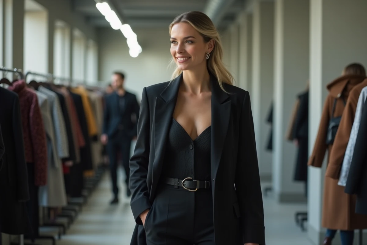 Femme élégante en backstage lors d'une fashion week