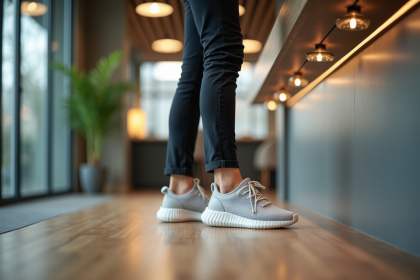 Femme en tenue professionnelle souriante dans un bureau moderne