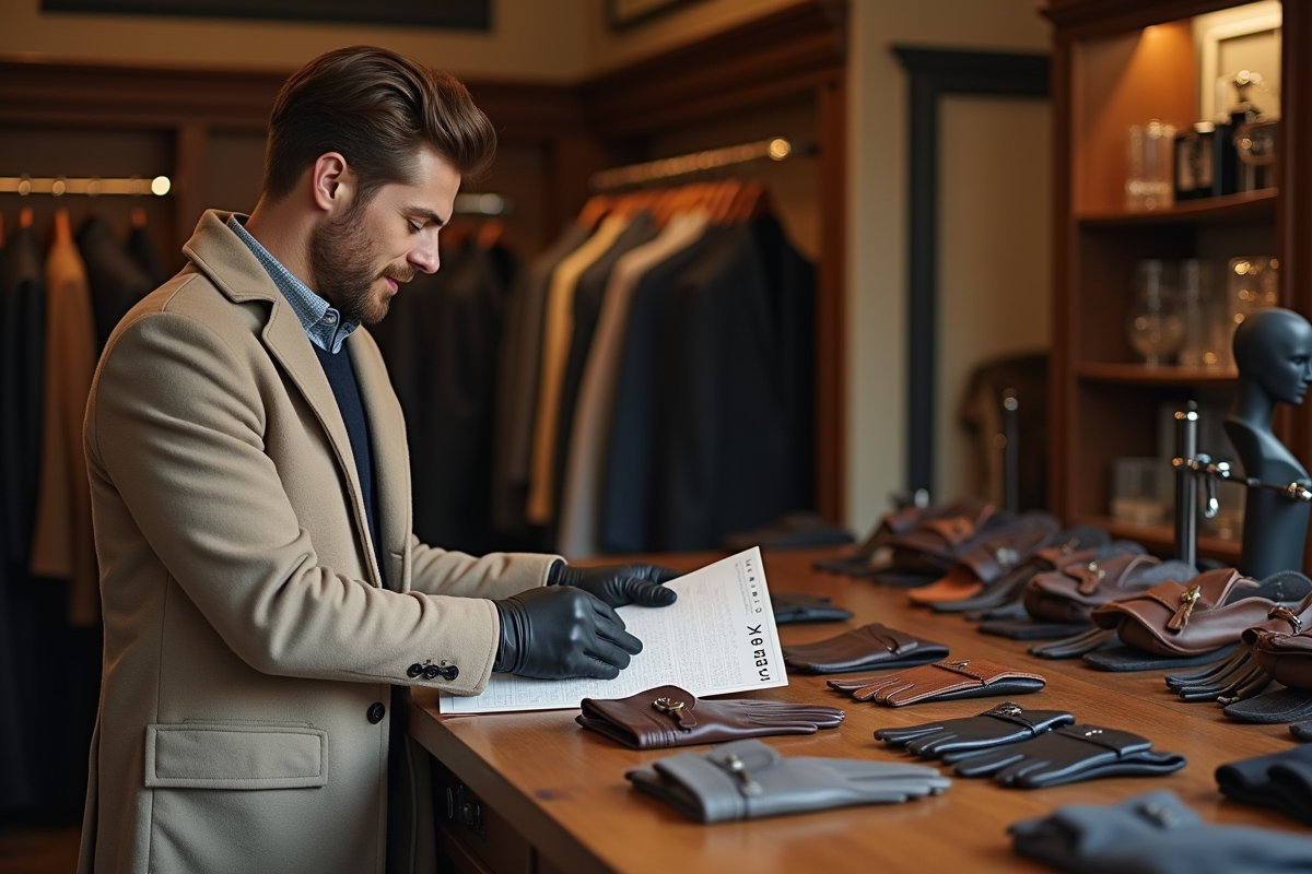 Gants pour hommes exposés dans une boutique élégante