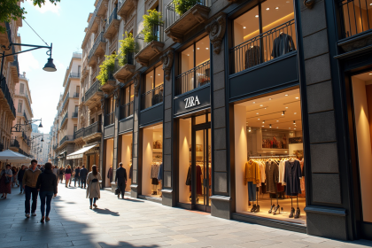 Boutique Zara à La Corogne avec clients et vêtements en vitrine