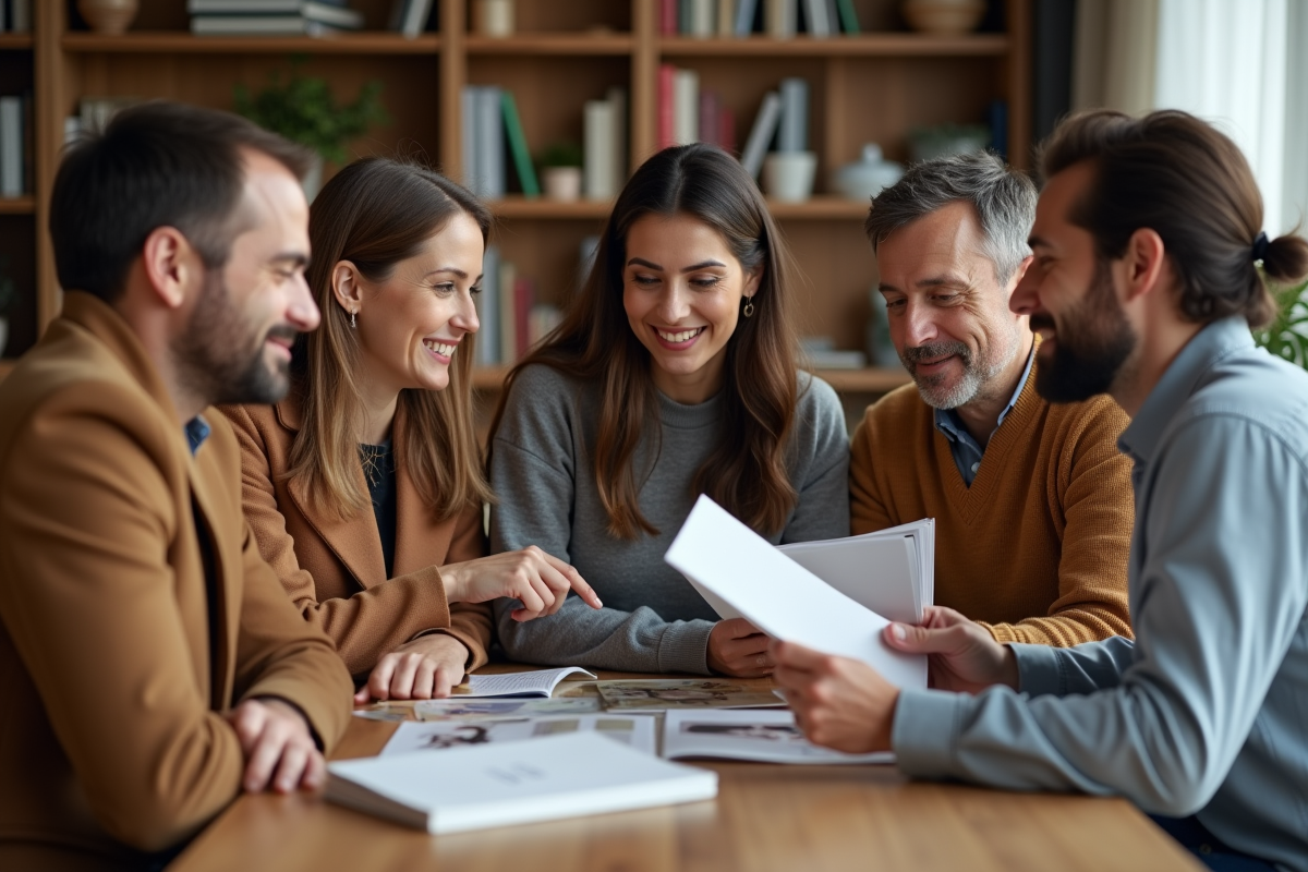 Groupe d adultes élégants découvrant des invitations exclusives