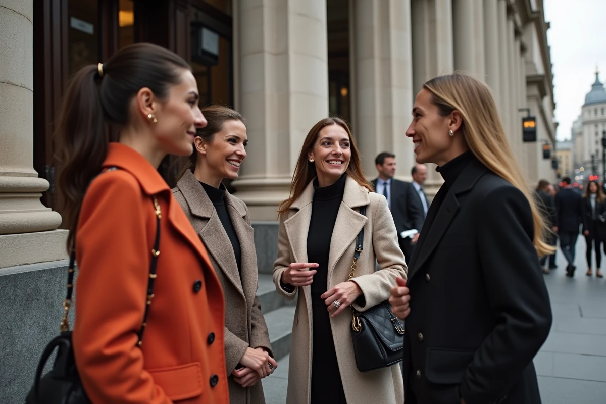 Groupe de professionnels de la mode discutant dehors