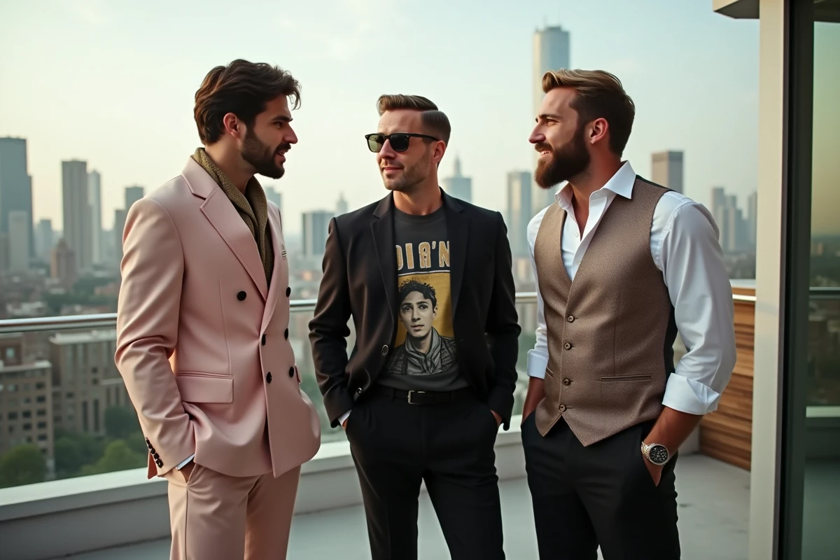 Groupe d hommes en costumes rétro lors d