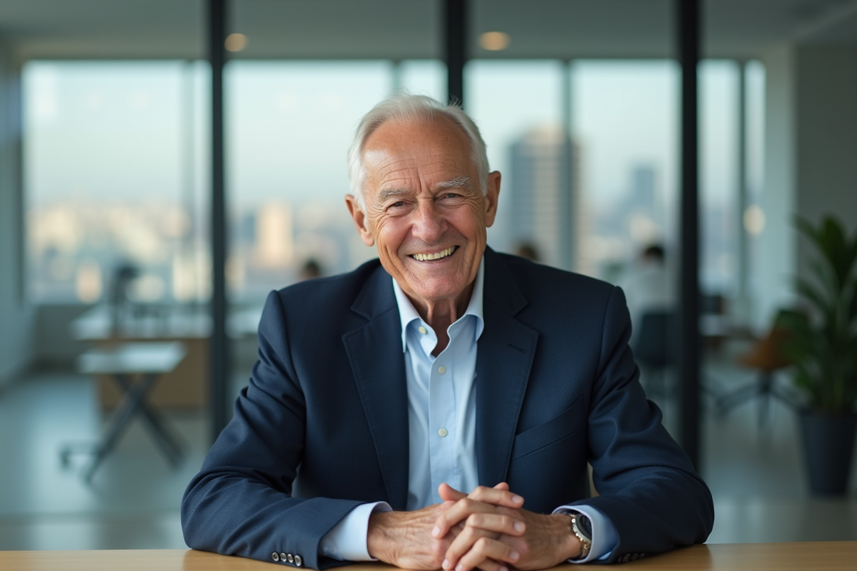 Homme âgé en costume dans un bureau moderne