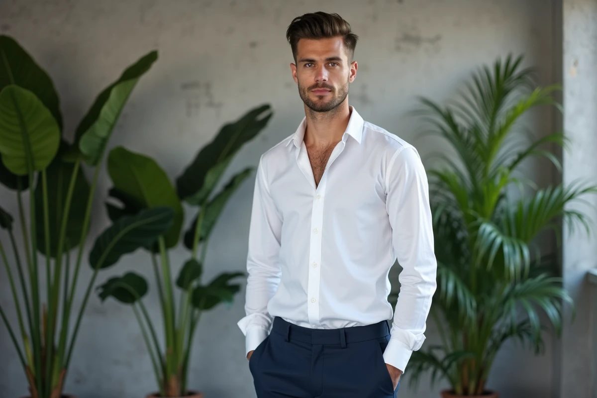 Homme moderne avec coupe mullet dans un studio urbain