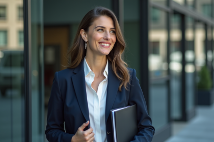 Jeune femme professionnelle en costume dans un bureau moderne
