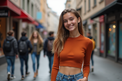 Jeune fille confiante en ville souriante en crop top