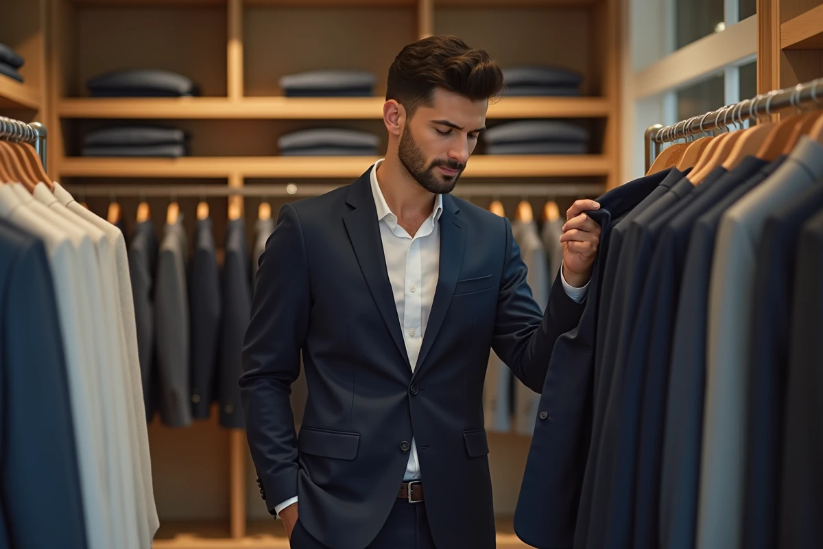 Jeune homme dans une boutique de mode à Paris