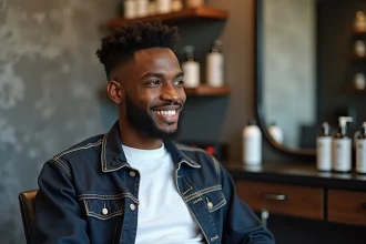Jeune homme noir avec coupe taper fade dans un salon moderne