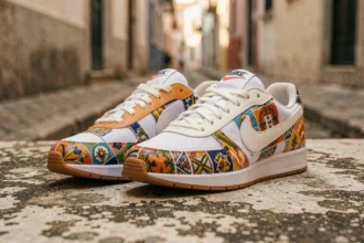 Nike TN Lisboa édition limitée posées sur du béton urbain avec détails des motifs inspirés des azulejos portugais