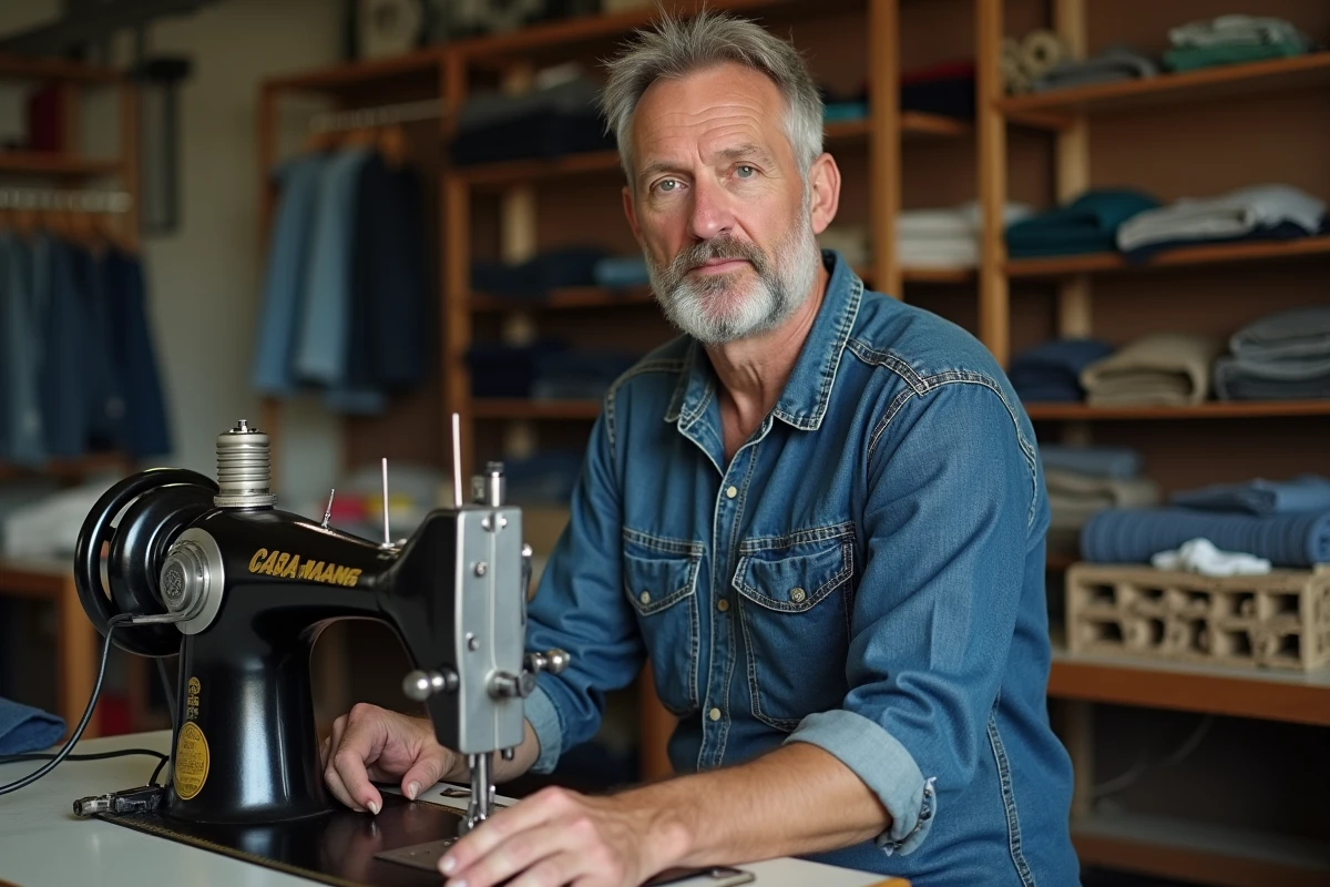 Ouvrier textile homme en denim dans un atelier authentique