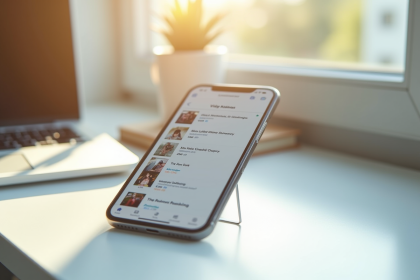 Smartphone moderne affichant une page de classement Vinted